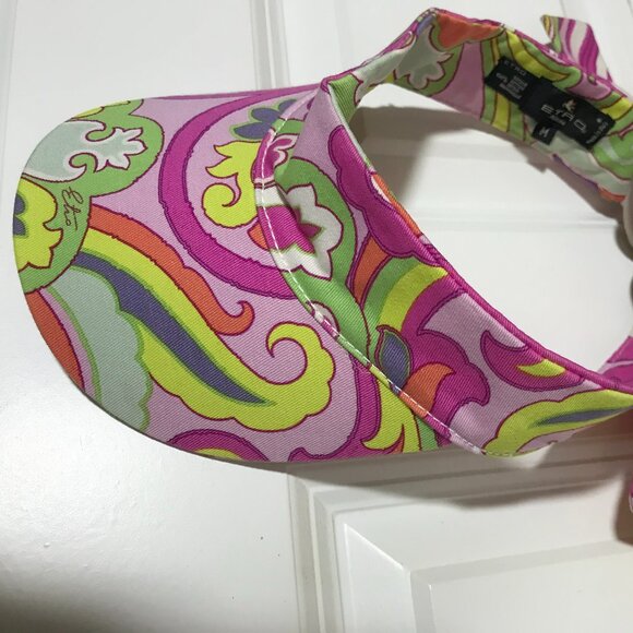 ETRO Milano Women's Visor -Pink Purple Green Orange Print -Tie Detail Sz M NWOT - Picture 7 of 16